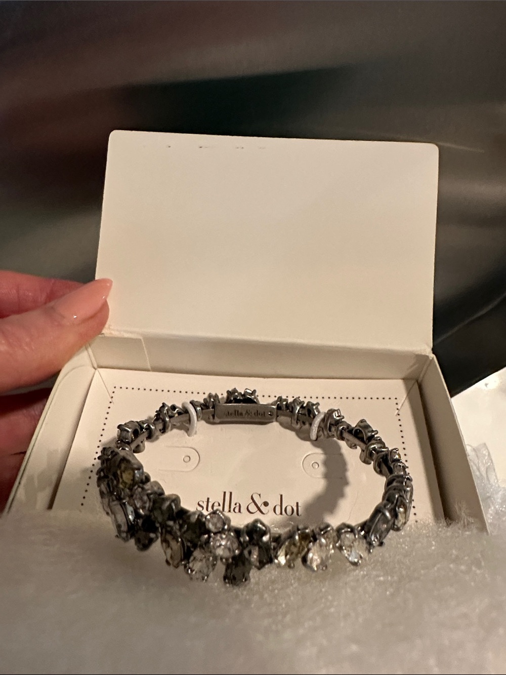 Stella & Dot Gunmetal Bracelet with Clear Crystals